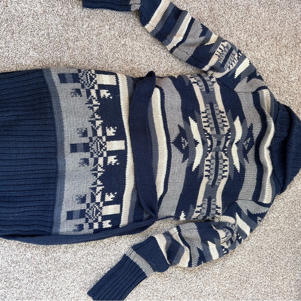 Stetson Indigo Aztec Belted Cardigan. Wool blend. Shawl collar. Tribal. Western - Picture 13 of 15